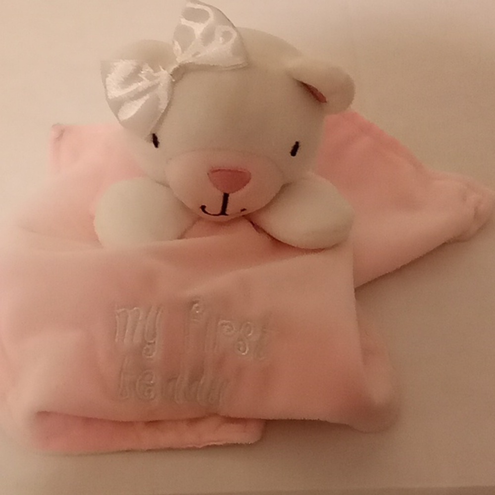 FOREVER BABY Lovie Lovey Blankie Bear Plush One Size Pink-White Colors